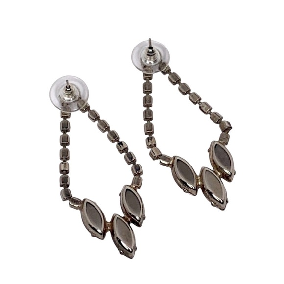 VINTAGE EARRINGS Pierced Ear posts Rhinestones Dangling Silver color OS fits all - Picture 3 of 3